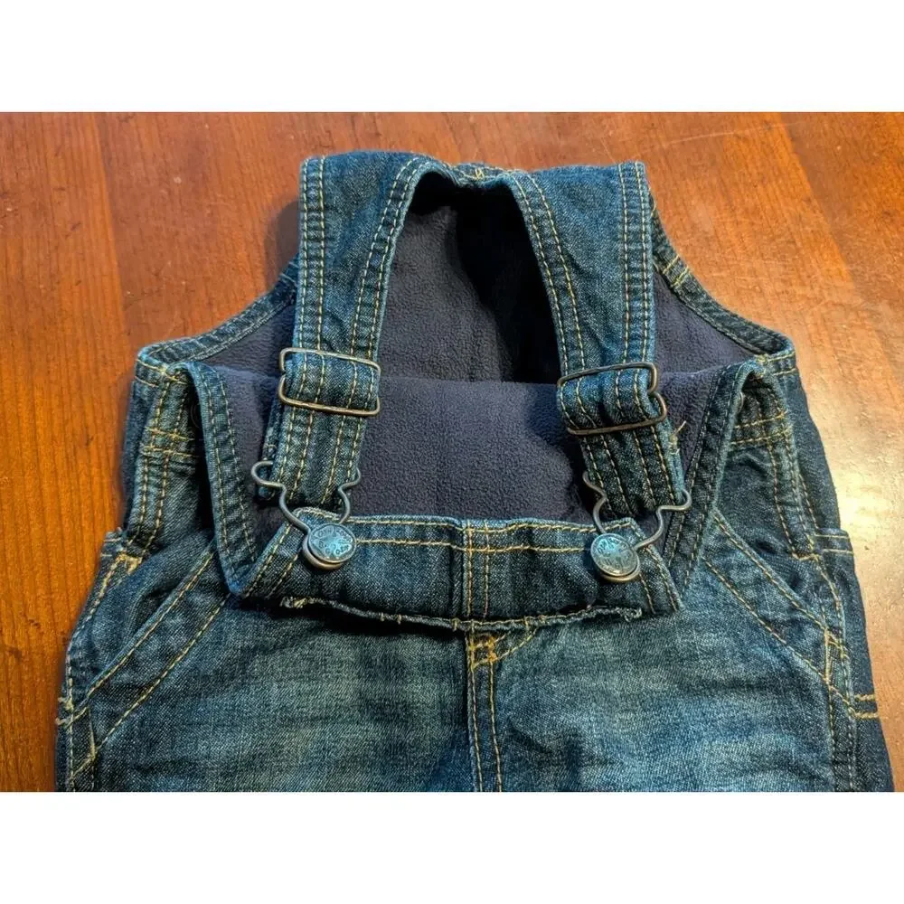 Oshkosh Denim Jean Overalls Fleece Warm Lined Infant Boys 9M Jumper Pants